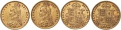 UNITED KINGDOM. Lot of 2 gold coins. Coin 1: Victoria, 1837-1901, Half-Sovereign 1890. London. With JEB Low shield DISH L512. 19.3 mm. 3.99 g. 917/1000 Gold. (AGW=0.1176 oz.) No half sovereigns were s