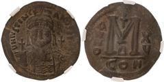 Ch VF Strike: 4/5 Surface: 2/5, slight bend | GREECE. BYZANTINE EMPIRE. Justinian I (527-565). Bronze follis, 541/2. Constantinople. Justinian I 482-565, inherited the throne from his uncle Justin I i