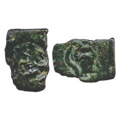 Ancient India. Uninscribed die-struck coin from Vidarbha region, Pre-Satavahana Period (c. 200 BC), 4.8g. Obv: An arrow in railing being anointed by two elephants, each standing on a lotus. Rev: Stand