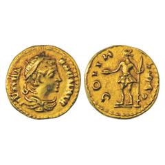 Ancient World. Imitative Gold Aureus from South India, copying designs of a Roman coin, 6.97g. Obv: Draped bust facing right, pseudo-Roman inscription around. Rev: Copy of an effigy of Roman deity, st