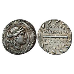 Ancient World. Greek Imperial Coinage (Roman Provincial Coinage), Roman province of Macedon (first region 167-149 BC), Silver Tetra Drachm, 17.08g. Obv: Draped bust of Artemis right, wearing stephane,