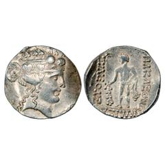 Ancient World. Greek World, Celts of Lower Danube, late (2nd-1st century BC), Silver Tetra Drachm, Thassos Mint, 16.36g. Obv: Wreathed head of young Dionysos facing right. Rev: Herakles standing facin