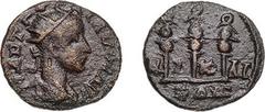 Ancient coins ANCIENT ROMAN Gordian III (238-244) AE18 of Nicaea in Bithynia Radiate head of Gordian Rev Three military standards (SGI 3671; BMC125) VF
