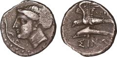 Ancient Coins Ancient Greek; ASIA MINOR, Paphlagonia Sinope (330-300BC) Drachm head of nymph left aplustre before rev Sea-eagle grasping dolphin with talons (S3696) toned VF