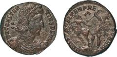 Ancient Coins Ancient Roman; IMPERIAL, Constantius II (337-361) billon heavy Maiorina of Heraclea diademed head of Constantius right rev Soldier spearing fallen horseman (S18144) retaining much of the