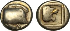 Ancient Greek, ASIA MINOR; Lesbos Mytilene (c.454-427BC) Electrum Hekte Forepart of boar Rev Lion head in incuse square (Bodenstedt 41; BMC31) VF in annotated 2x2