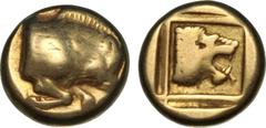 Ancient Greek, ASIA MINOR; Lesbos Mytilene (c.454-427BC) Electrum Hekte Forepart of boar Rev Lion head in incuse square (Bodenstedt 41; BMC31) VF in annotated 2x2