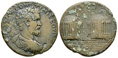 Old collection of Roman Provincial coins with temples Septimius Severus (193-211), Lydia, Sardes, Æ, 26.88g, 38mm. Laureate, draped cuirassed bust right / Two hexastyle temples facing each other at th
