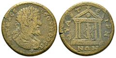 Old collection of Roman Provincial coins with temples Septimius Severus (193-211), Lydia, Thyateira, Æ, 11.15g, 27mm. Laureate, draped cuirassed bust right / Tetrastyle temple with Tyche standing left