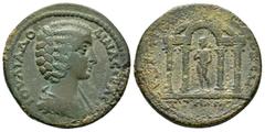 Old collection of Roman Provincial coins with temples Julia Domna (Augusta, 193-217), Lydia, Saitta, Æ, Ai. Attalianos, magistrate, 15.56g, 29mm. Draped bust right / Tetrastyle temple with Aphrodite, 