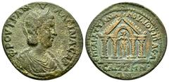 Old collection of Roman Provincial coins with temples Tranquillina (Augusta, 241-244), Lydia, Saitta, Æ, Ai. Attalianos, magistrate, 14.14g, 31mm. Draped bust right / Tetrastyle temple with Aphrodite,