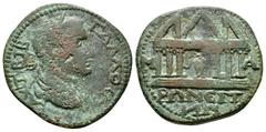 Old collection of Roman Provincial coins with temples Trebonianus Gallus (251-253), Thrace, Maroneia, Æ, 12.91g, 28mm. Laureate, draped and cuirassed bust of Trebonianus Gallus right / Dionysos standi
