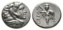 Ancient coins - Various properties Mysia, Pergamon, c. 310-282 BC, Diobol, 1.23g, 10mm. Head of Herakles right, wearing lion skin / Archaistic Palladion: statue of Pallas Athena standing facing, holdi