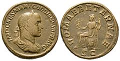 Ancient coins - Various properties Gordian II (AD 238), Sestertius, Rome, March-April 238, 22.48g, 31mm. Laureate, draped and cuirassed bust right / Roma seated left on round shield, holding Victory a