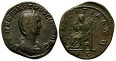 Ancient coins - Various properties Herennia Etruscilla (Augusta, 249-251), Sestertius, Rome, AD 250, 16.12g, 30mm. Draped bust right, wearing stephane / Pudicitia seated left, drawing veil and holding