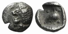 A selection of fractions and Arabian coins Ionia, Miletos, late 6th-early 5th century BC, Tetartemorion, 0.25g, 5mm. Head of a roaring lion left / Eagle standing right; two pellets in field; all withi