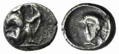A selection of fractions and Arabian coins Persia, Achaemenid Empire, temp. Artaxerxes II to Darios III, 4th century BC, Tetartemorion, Uncertain mint in Cilicia, 0.23g, 5mm. Persian king or hero, wea