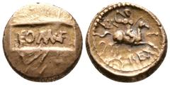 Celtic Celtic Britain, Atrebates & Regni, Tincommius (Tincomarus), c. 30-10 BC, Stater, 5.40g, 17mm. Tablet inscribed COM F / Horseman with javelin right. BMC 770-4; Van Arsdell 385-1; SCBC 76. Good V