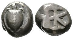 Greek Islands of Attica, Aegina, c. 480-457 BC, Stater, 11.94g, 17mm. Sea turtle / Large square incuse with skew pattern. Meadows, Aegina, Group IIIa; HGC 6, 435. Near Very fine, toned.