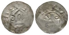 Medieval Germany, SAXONY, Anonymous, mid C11th, Silver penny / denar, 1.35g, 20mm, Imitation of Otto Adelheid penny / denar. Hatz V5d2 Obv: Cross with annulets and A in quarters Rev: Church with point