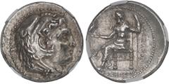 GRÈCE ANTIQUE Macédoine (royaume de), Alexandre III le Grand (336-323 av. J.-C.). Tétradrachme, émission posthume ND (323-317 av. J.-C.), Babylone.NGC Ch XF 4/5 3/5 scuff (6633798-012). Av. Tête à dro