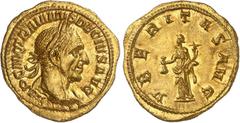 EMPIRE ROMAIN Trajan Dèce (249-251). Aureus ND (249-251), Rome. Av. IMP C M Q TRAIANVS DECIVS AVG. Buste lauré et cuirassé à droite, vu de trois-quarts en arrière. Rv. VBERITAS AVG. Uberitas debout à 