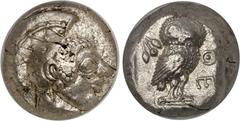 GRÈCE ANTIQUE - GREEK Attique, Athènes. Tétradrachme archaïque ND (510-480 av. J.-C.), Athènes. NGC Ch XF 4/5 4/5 (4629243-003). Av. Tête archaïque d'Athéna à droite, coiffée du casque à aigrette orné