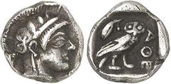 GRÈCE ANTIQUE - GREEK Attique, Athènes. Obole ND (449-420 av. J.-C.), Athènes. Av. Tête d'Athéna à droite, coiffée du casque à aigrette. Rv. AΘE. Chouette debout à droite, regardant de face. GC.2530 -