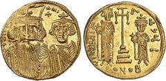 EMPIRE BYZANTIN - BYZANTINE Constant II (641-668). Solidus avec Constantin IV, Héraclius et Tibère ND (après 659), Constantinople, 10e officine. NGC MS 4/5 3/5 edge bend (6639715-018). Av. D N CONSTAN