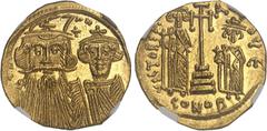 EMPIRE BYZANTIN - BYZANTINE Constant II (641-668). Solidus avec Constantin IV, Héraclius et Tibère ND (après 659), Constantinople, 5e officine. NGC MS 5/5 4/5 clipped (6642256-010). Av. D N CONSTANTIN