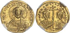EMPIRE BYZANTIN - BYZANTINE Constantin VII et Romain II (945-959). Solidus, 11e type ND (après 945), Constantinople. Av. + IhS XPS REX REGNANTIVM. Buste du Christ de face, avec nimbe crucigère, vêtu d