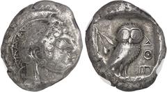 GRÈCE ANTIQUE - GREEK Attique, Athènes. Tétradrachme archaïque ND (510-480 av. J.-C.), Athènes. NGC Ch VF 4/5 4/5 (6645986-013). Av. Tête archaïque d'Athéna à droite, coiffée du casque à aigrette orné