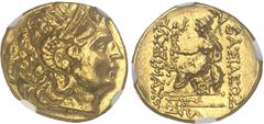 GRÈCE ANTIQUE - GREEK Thrace (royaume de), Lysimaque (323-281 av. J.-C.). Statère d'or au nom de Lysimaque (sous Mithradates VI) ND (100-90 av. J.-C.), Byzantion. NGC CH XF 5/5 5/5 (6645986-010). Av. 