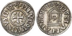 FRANCE / CAROLINGIENS - FRANCE / CAROLINGIAN Louis le Pieux (814-840). Denier au temple, classe 3 ND (822-840). Av. + H LVDOVVICVS IMP. Croix cantonnée de quatre points. Rv. XPISTIANA RELIGIO. Temple 