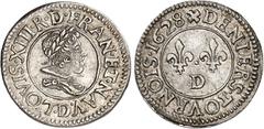 FRANCE / CAPÉTIENS - FRANCE / ROYAL Louis XIII (1610-1643). Essai en argent du denier tournois, 4e type 1628, D, Lyon. NGC MS 62 (8235287-001). Av. LOVIS. XIII. R. D. FRAN. ET. NAV. Buste lauré, drapé