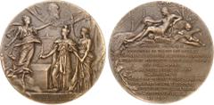 FRANCE - FRANCE IIIe République (1870-1940). Médaille, pose de la première pierre du pont Alexandre III à Paris, par J.-B. Daniel-Dupuis 1896, Paris. Av. ALEXANDRE III/ PAX. Sous une allégorie montran