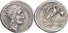 RÉPUBLIQUE ROMAINE - ROMAN REPUBLIC RÉPUBLIQUE ROMAINE - ROMAN REPUBLIC Cassia, Q. Cassius Longinus. Denier ND (55 av. J.-C.), Rome. RRC.428/3 ; Argent - 3,97 g - 18,5 mm - 6 h Exemplaire frappé sur u