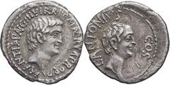 RÉPUBLIQUE ROMAINE - ROMAN REPUBLIC RÉPUBLIQUE ROMAINE - ROMAN REPUBLIC Marc Antoine et Lucius Antoine. Denier, avec M. Nerva Proq. P. ND (41 av. J.-C.), Éphèse. RRC.517/5a ; Argent - 3,75 g - 19 mm -