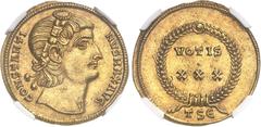 EMPIRE ROMAIN Constantin Ier (307-337). Médaillon d'1 solidus 1/4 (festaureus) 335, 5e officine, Thessalonique. NGC MS* 5/5 5/5 (4284680-001). Av. CONSTANTI - NVS MAX AVG. Tête diadémée à droite. Rv. 