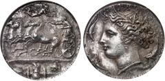 GRÈCE ANTIQUE Sicile, Syracuse, Denys l'Ancien (406-367 av. J.-C.). Décadrachme ND (c.404 av. J.-C.), Syracuse. NGC Ch AU 5/5 2/5 Fine style (5785794-005). Av. Quadrige conduit par un aurige à gauche 