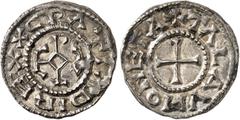 CAROLINGIENS Charles II le Chauve (840-877). Denier ND (840-877), Le Talou ou Tilly. Av. (à 10 h.) X GRATIA DI REX. Monogramme de KAROLVS. Rv. + TALAV MONETA. Croix. G.255-256 - P.396 v. - MG.881 v. [