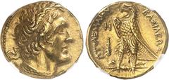 GRÈCE ANTIQUE Royaume lagide, Ptolémée II (283-246 av. J.-C.). Pentadrachme Or ou trichryson (triple statère) ND (c.274 av. J.-C.), Tyr. NGC AU 5/5 4/5 (4885147-016). Av. Tête diadémée de Ptolémée Ier