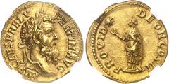 EMPIRE ROMAIN Pertinax (192-193). Aureus ND (193), Rome. NGC AU 5/5 3/5 Fine style brushed (5788896-002). Av. IMP CAES P HELV - PERTIN AVG. Tête laurée à droite. Rv. PROVID - DEOR COS II. Allégorie fé