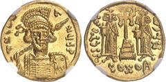 EMPIRE BYZANTIN Constantin IV (668-685). Solidus, avec Héraclius et Tibère 674-680, Constantinople, 8e officine. NGC MS 4/5 4/5 clipped (5788894-008). Av. DN COS - T NySP. Buste de face de l'Empereur 