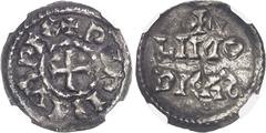 FRANCE / CAROLINGIENS Pépin II d'Aquitaine (839-852). Denier ND, Limoges. NGC XF 45 (5788890-100). Av. + PIPINVS REX. Croix. Rv. Dans le champ : + / LIMO / DICAS. MG.- (cf. 611, obole du type) - MEC.-