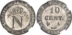 FRANCE Premier Empire / Napoléon Ier (1804-1814). 10 centimes à l'N couronnée 1808, Paris. NGC MS 66 (5788889-015). Av. Au centre : N sous une couronne. Bordure d'une couronne formée de deux branches 