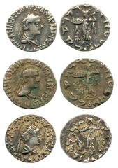 Indo-Greek, Apollodotus II (c. 110-80 BC), Silver Drachm (3), Bilingual Greek and Kharosthi legend, Taxila Mint (2) rev. Pallas holding shield; Jammu Mint (dotted shorter legend), (Mitch 2050-51, 2070