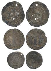 Sasanian, Shahpur I (240-270 AD), Silver Drachm, obv. bust of the ruler to right, rev. a fire altar, flanked by two attendants; along with another torn and pierced Sasanian Silver Drachm; and Taberist