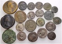 Lots antiker Münzen 21 Stücke: RÖMER. Dabei Hadrianus, Sesterz (Roma n.l. sitzend, RIC 636, 25,37 g); Faustina I., Sesterz (Aeternitas n.l. sitzend, RIC 1103, 22,39 g); Septimius Severus, Denar (Salus