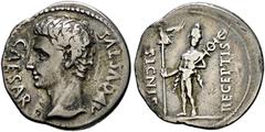 Römische Münzen Kaiserzeit. Augustus (Octavianus) 27 v. Chr. -14 n. Chr Denar ca. 19 v. Chr. -unbestimmte spanische Münzstätte (Colonia Patricia?)-. CAESAR AVGVSTVS. Bloße Büste nach links / SIGNIS RE